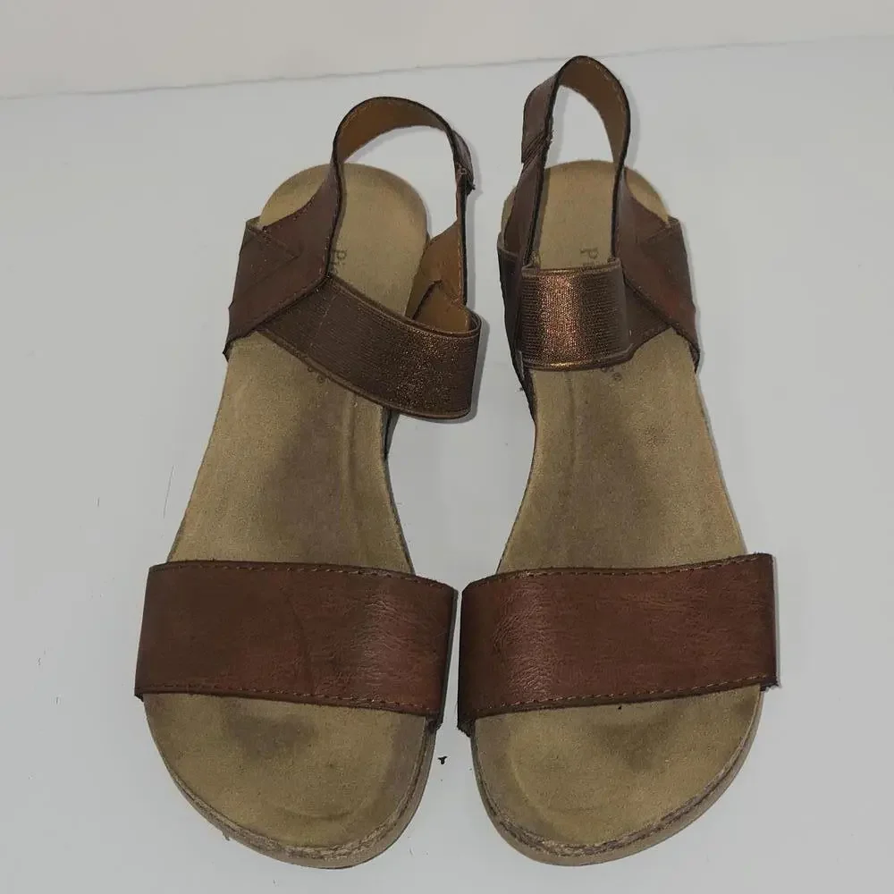 044 Pierre Dumas Chantal Brown Color Wedge Heeled Sandals Size 10